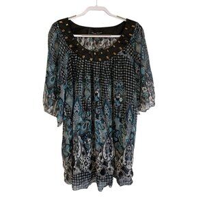 Simply Irresistible Womens Paisley Tunic Dress Beaded Scoop Neckline 2X